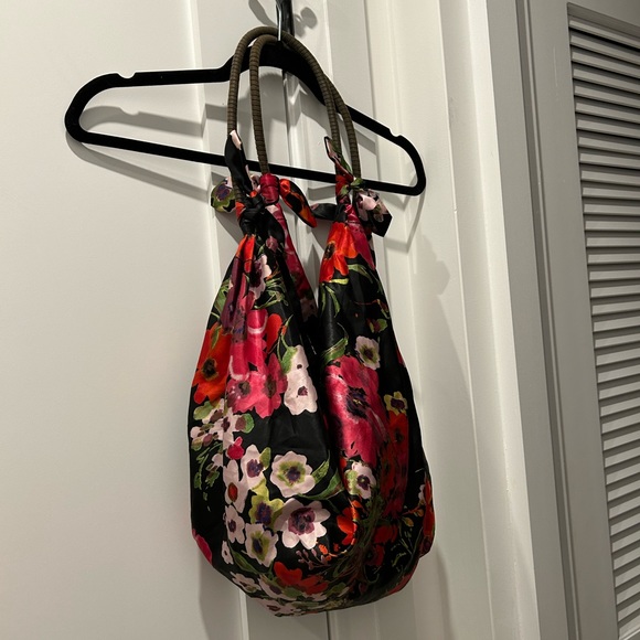 Vintage Floral Satin Hobo Shoulder Bag purse patterned ferragamo - Picture 3 of 5